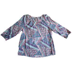 New Directions Weekend Pink Blue Multi color Tassel Top Sz XL